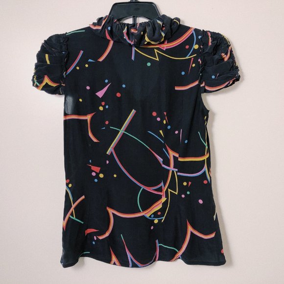 Prada black 80s pattern short cap sleeve ruffle - Picture 4 of 5